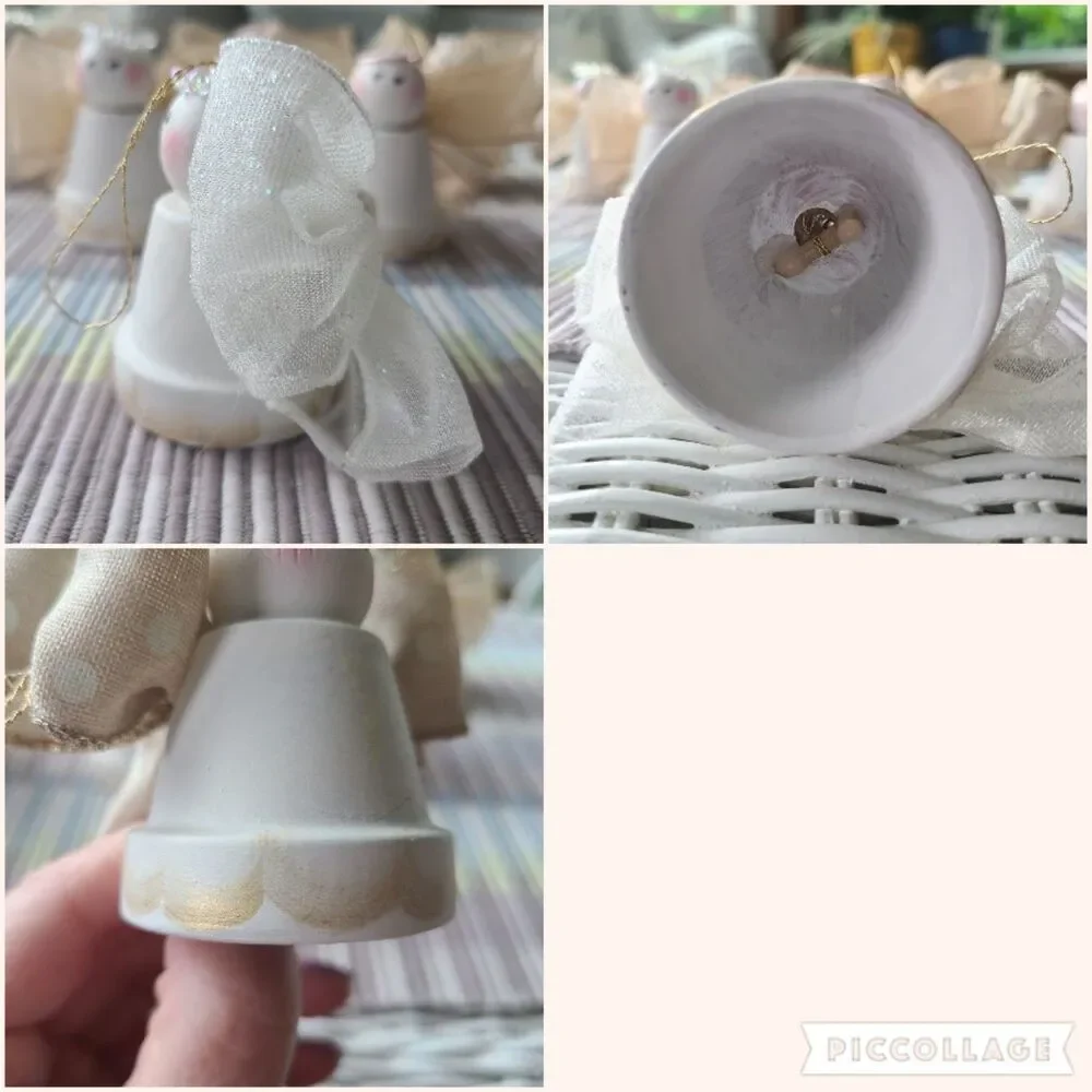 Vintage Handcrafted Mini Clay Pot Holiday Angel Ornaments - Set of 7 - Christmas